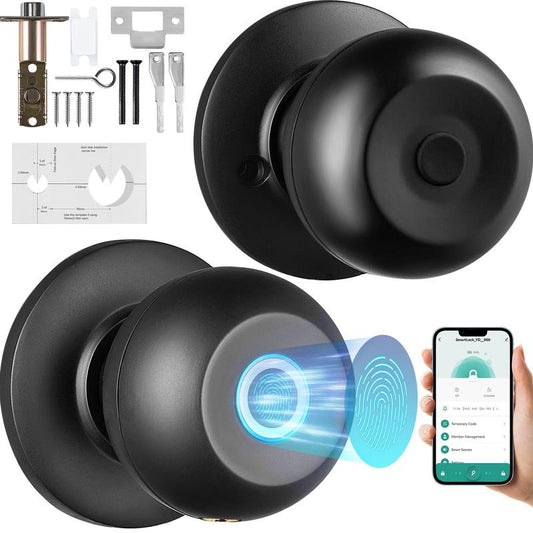 VEVOR Smart Door Knob, Tiktokshopblackfriday, Biometric Door Lock Bluetooth Smart Lock, Fingerprint Smart Lock with APP Control, Easy Installation Door Lock, for Home Bedrooms, Cloakroom, Hotels, Apartments Offices